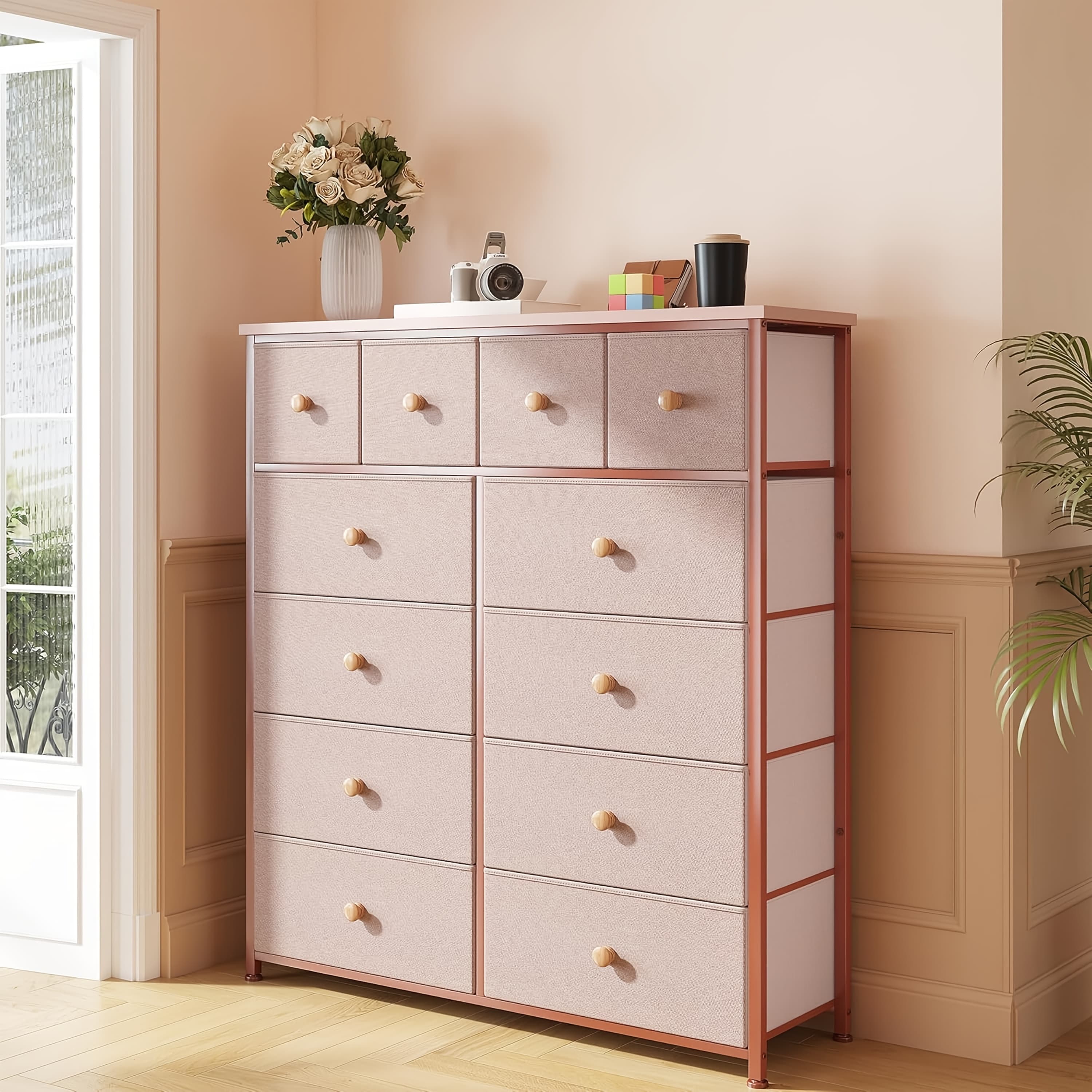 TEMU Pink Fabric Storage Cabinet With 8+4 Compartments
