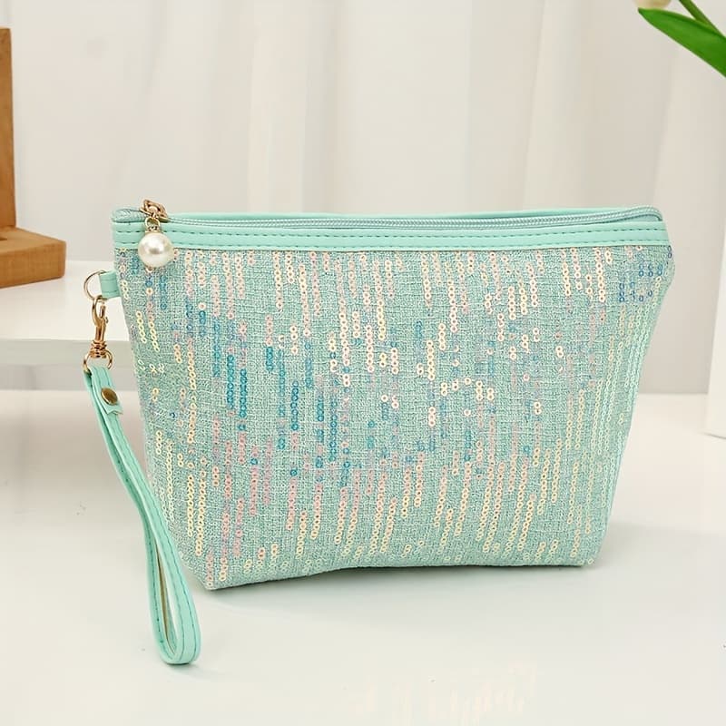 TEMU A Large-capacity Sequined Makeup Bag With Zipper, Suitable For Home And Travel Use