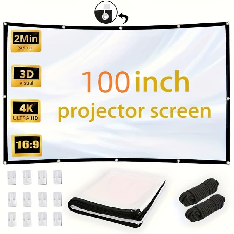 TEMU 100-inch Projection Screen 4k Hd 16:9 Foldable Movable Portable Projector Screen, Portable Wrinkle-proof Projector Screen For And Indoor Home Theaters, Suitable For Party Movie Projection