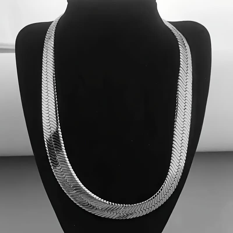 TEMU 's Fashion Simple 6mm Wide Flat Snake Chain Fishbone Cuban Necklace, Classic Hip-hop Style, No Pendant, 4 Sizes , 18 Inches, 20 Inches, 22 Inches And 24 Inches