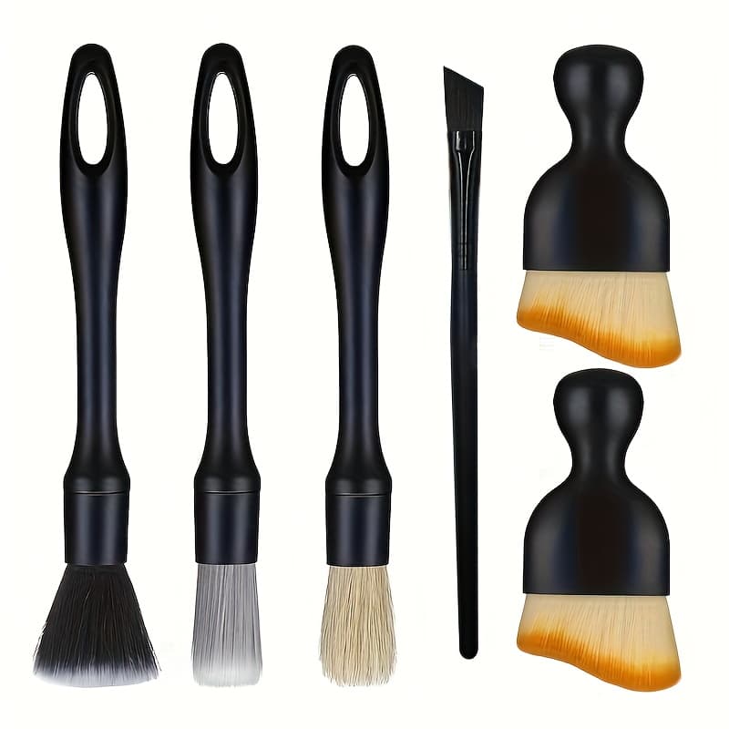 TEMU 6pcs Car Detailing Brush Set - Abs Resin, Uncharged, No Battery - Interior And Exterior Cleaning Kit, Car And , Car Detailing Kit | | Durable Brushes