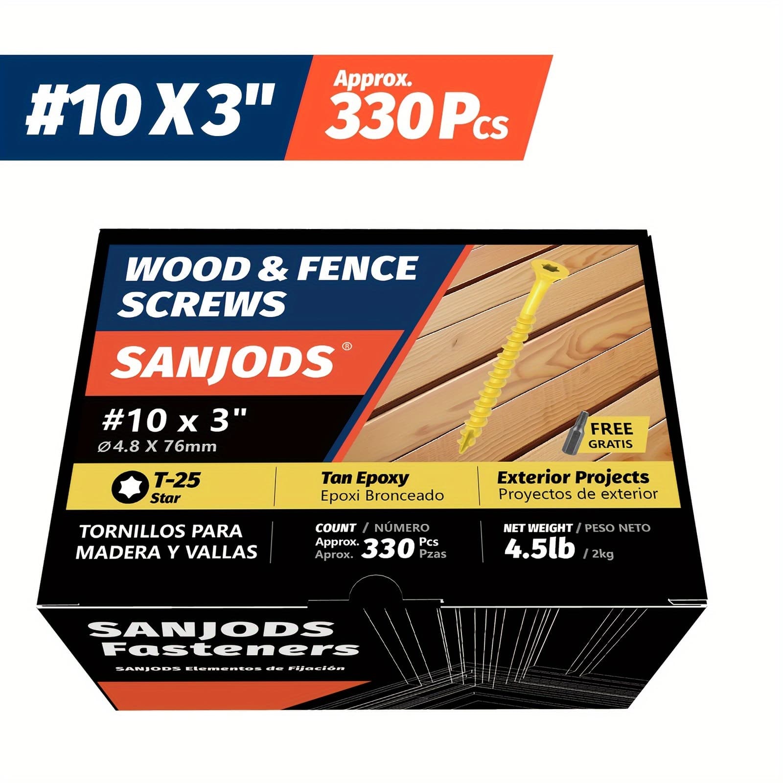 TEMU #10 X 3" Deck Screws, (330pcs) 4.5lb Box Exterior Wood Screws, Rust Resistant Exterior Epoxy Coated, Tan, Torx/ Head, T25 Bit Included