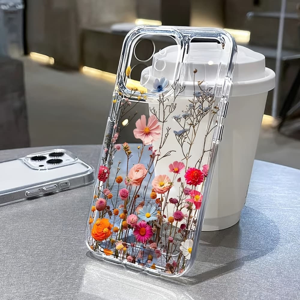 TEMU Phone Case: 2d Pink Floral Vine Pattern Transparent Tpu Case, Suitable For Iphone 17 16 15 13 14 12 11 Pro Max Air 15 16 Plus X Xs Xr Max