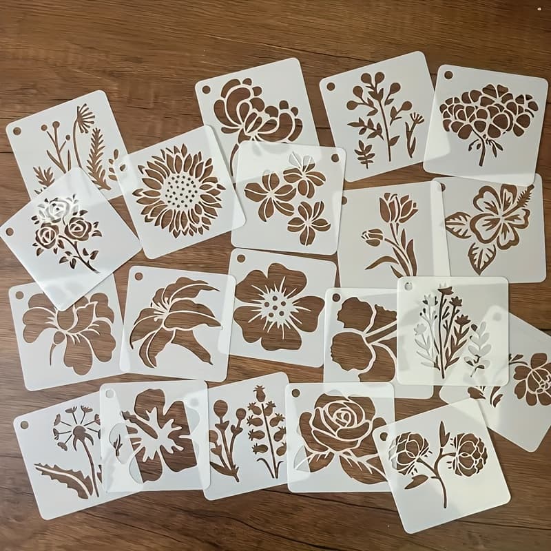 TEMU A Set Of 20 Floral Plant Painting Stencils Reusable Stencils Wall Stencils Craft Stencils Wooden Wall Painting Stencils Home Decoration (floral Plant)