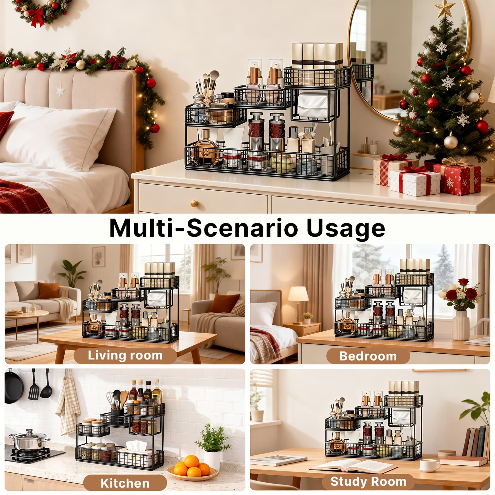 TEMU Makeup Organizer For Vanity, 4 Tier Metal Bathroom Countertop Organizers Skin Care Storage, Bathroom Counter Shelf Skincare Holder Perfume Cosmetic Display, Black, Shelf Baskets