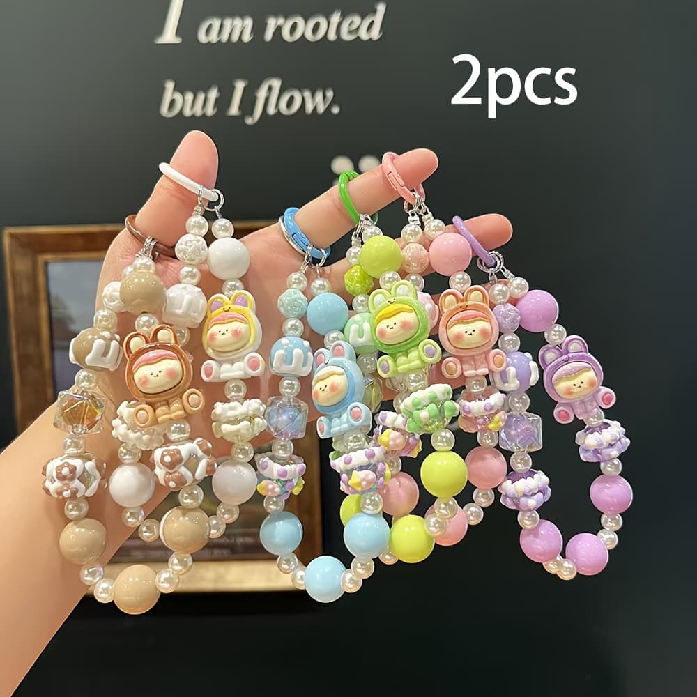 TEMU 2pcs Of Hand-painted Bead Phone Straps From The Lilith Series, Hand-painted Bead Phone Charms, Ccd Anti-loss Camera Hanging Chain Decoration -- Phone Strap