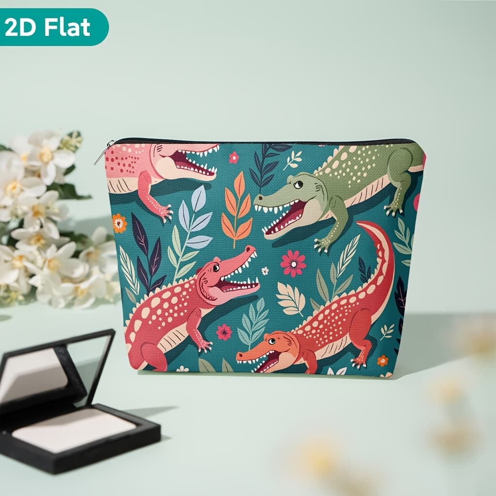 TEMU Cosmetic Bag 1pc, A Pattern Of And Flowers On A , Party Gift Zippered Storage Bag, Lightweight Cosmetic Pouch, For Storing Cosmetics And Small Items, Travel Toiletry Bag, School, Work, Daily Use