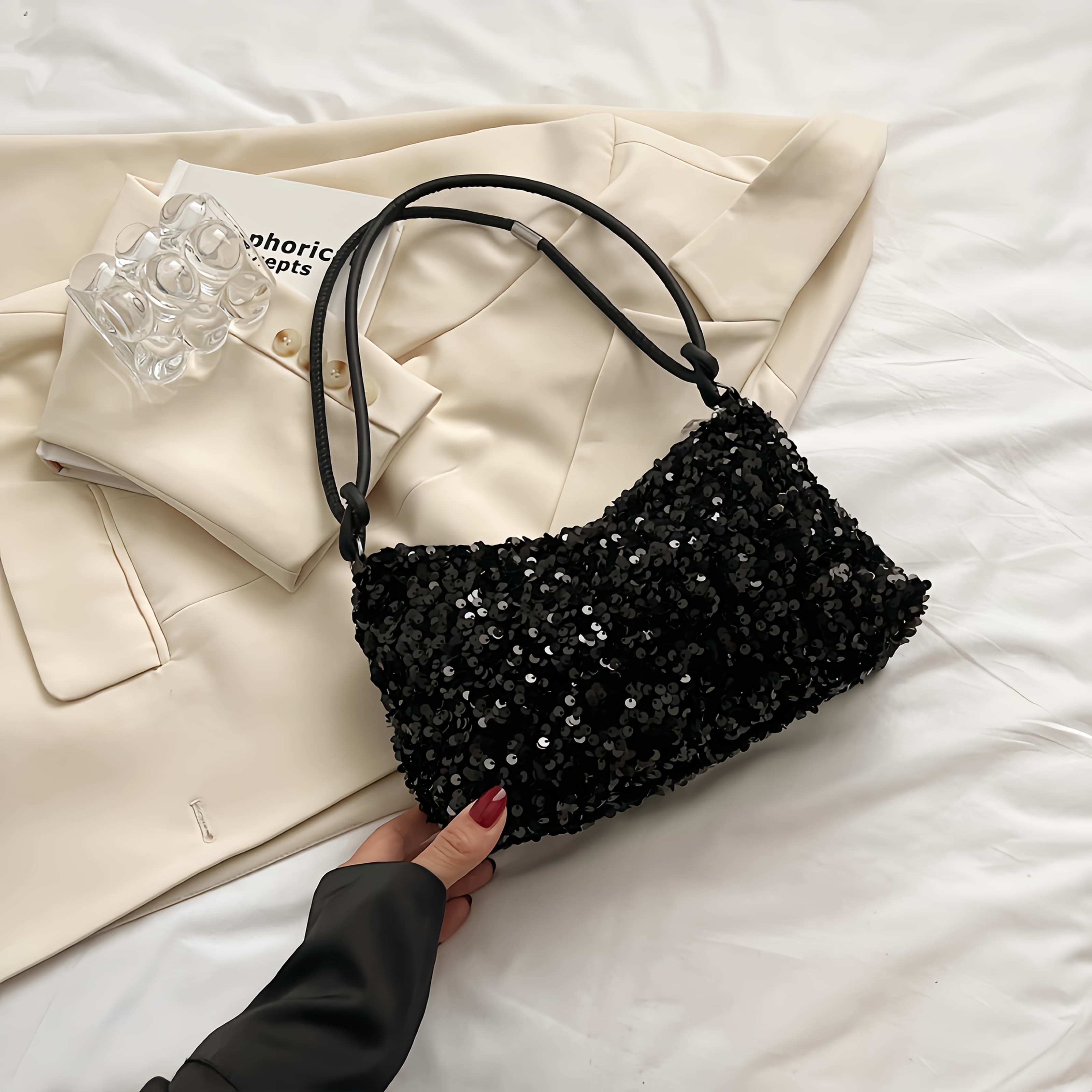 TEMU Sequined Women's Shoulder Bag, Sequined Fashionable Women's Handbag With Shoulder Strap. A Stylish Women's Bag With A Strong. Large Capacity, With Zipper, Suitable For Occasions - Very