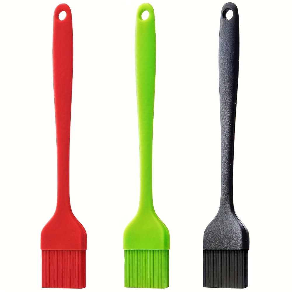 TEMU 3pcs Silicone Reusable Basting Brush - One-piece, Versatile For Bbq, Baking & Outdoor Cooking, Durable Kitchen Tool