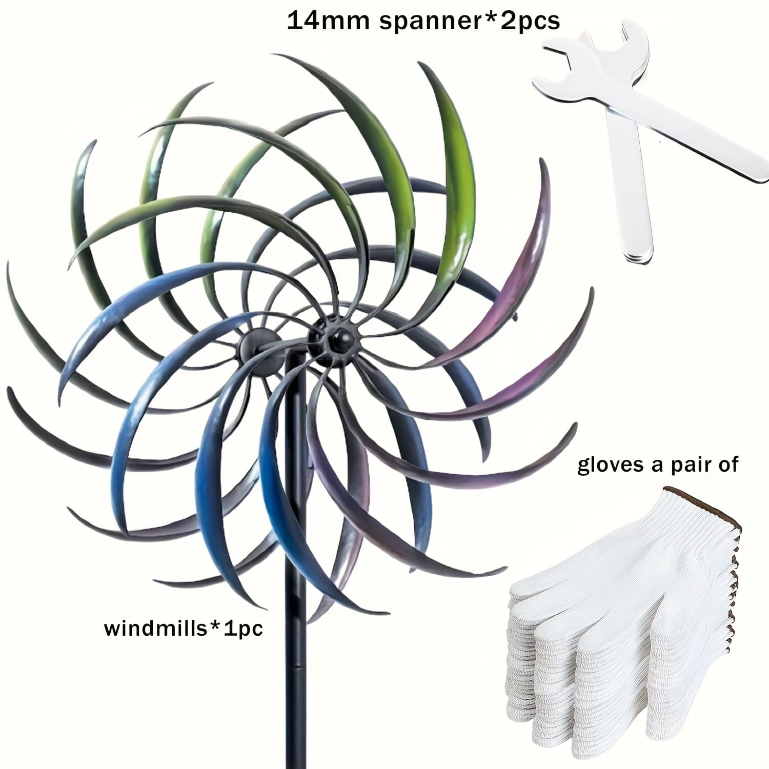 TEMU Big Metallic Wind Spinner, Vibrant 360° Rotating Kinetic Garden Art, Dual-blade Style, Ornamental Lawn Windmill Sculpture, Outdoor Yard Decoration, No Batteries Required