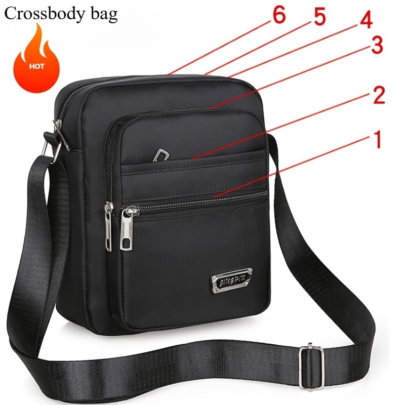 TEMU Men's Oxford Crossbody Bag - Large Capacity Casual With 6 Adjustable Zippers, Multiple Compartments & Safety Pocket, Durable Sling Bag For Travel, Commuting, Everyday Use, Secure Zipper Closure