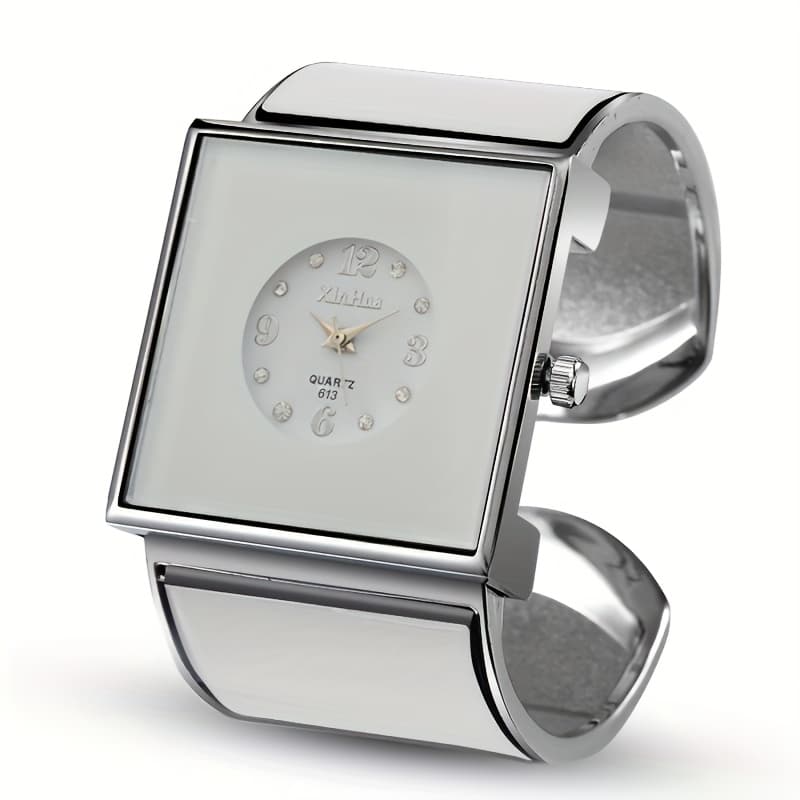 TEMU Chic Vintage Square Quartz Bracelet Watch For Women - Large Dial, Alloy Band And Case