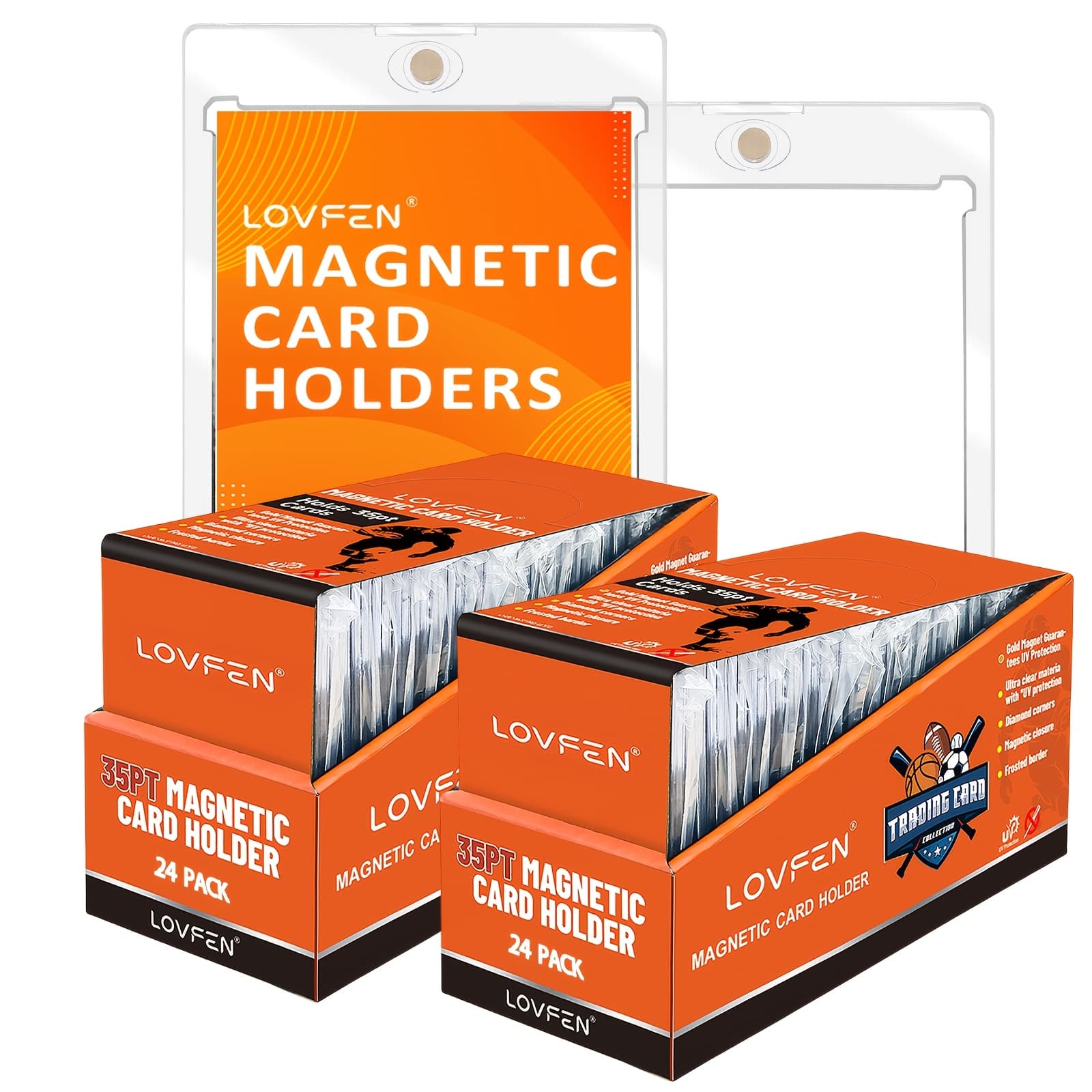 TEMU Lovfen 48ct Magnetic Trading Card Holder With U-v Hard Plastic Case Compatible For Trading Cards, Sports, Game Collectibles (football, Baseball) - 35pt Single Touch & Magnetic Binding Case