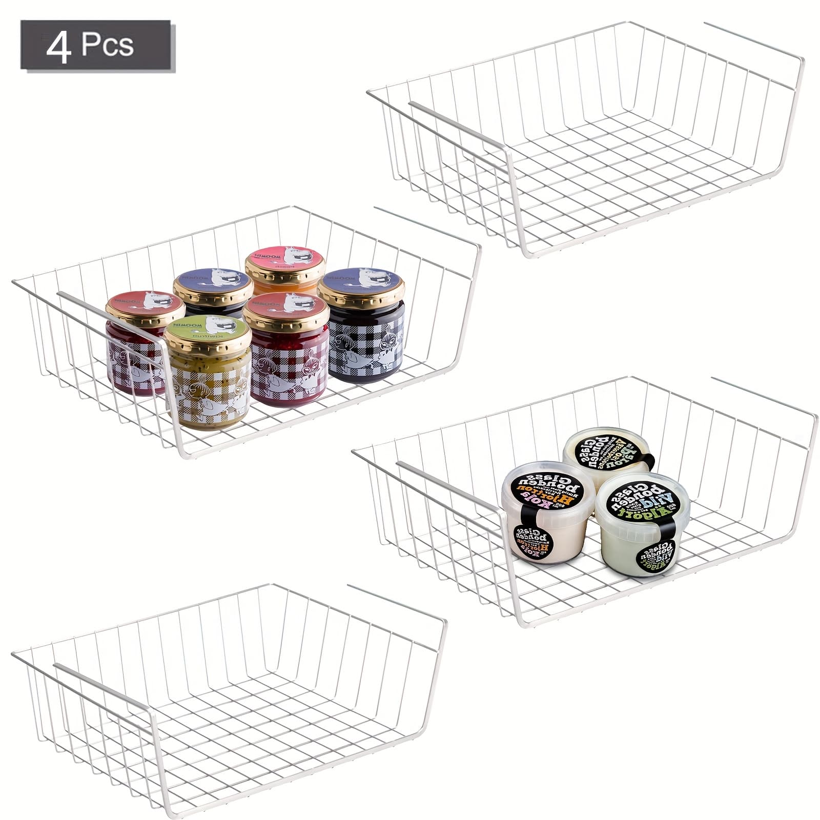 TEMU 4 Pack Under Shelf Basket, Cabinet Storage Hanging Baskets Organizer Wire Rack Shelves For Kitchen Pantry