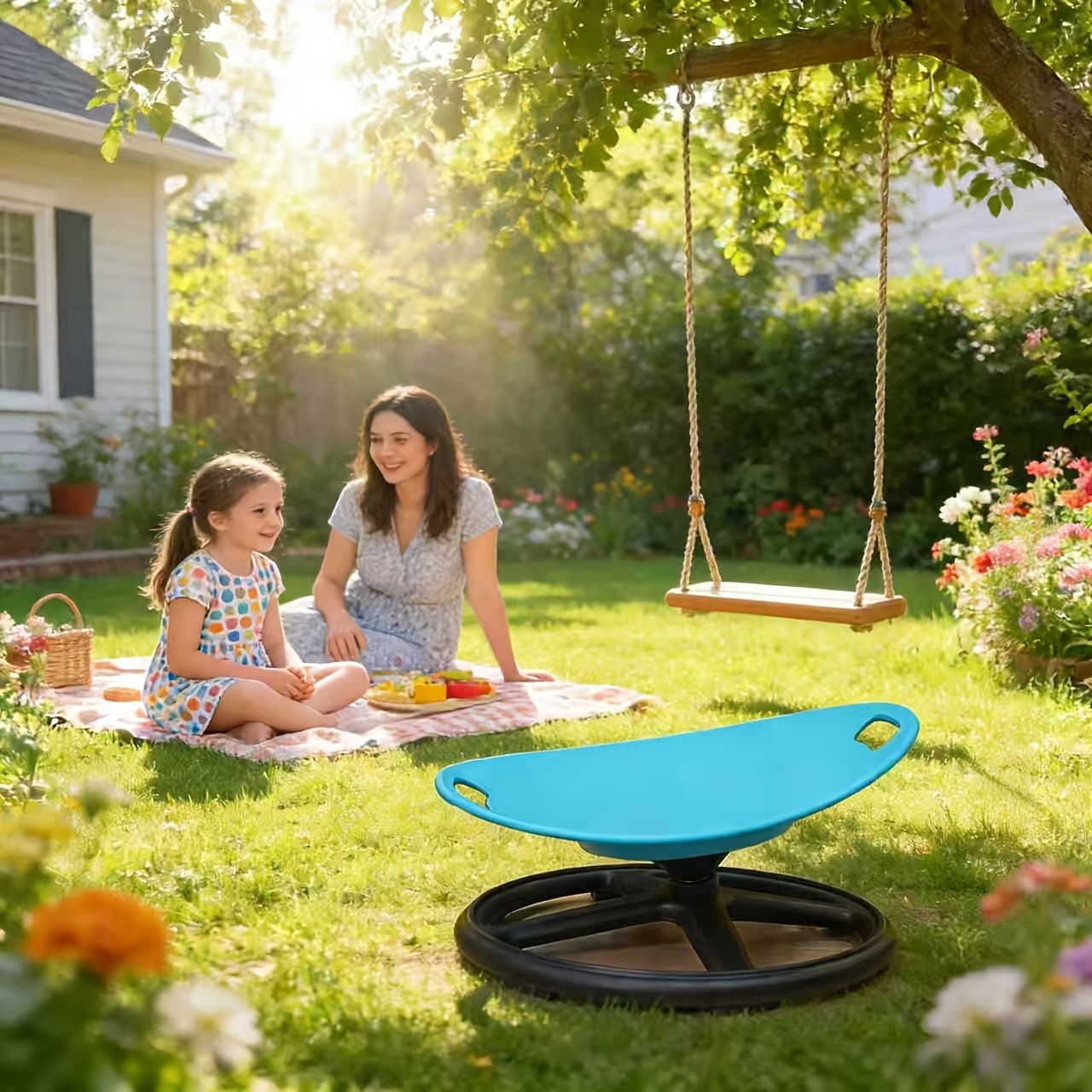 TEMU Spinning Sensory Chair- Outdoor Athletics Red/blue, Durable Plastic And Metal Materials, Suitable For Autism And Patients - Enhances Coordination And Attention