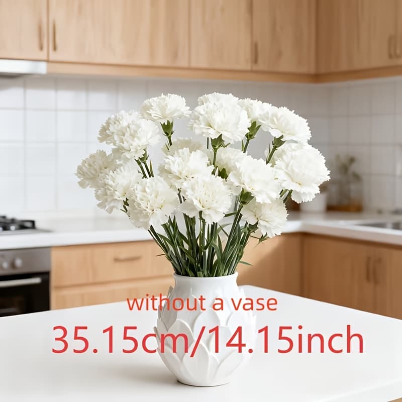 TEMU 12pcs White Artificial Flowers Carnations, Reusable Durable For Home Wedding Memorial Decor, Suitable For New Year Valentine's Day Ramadan