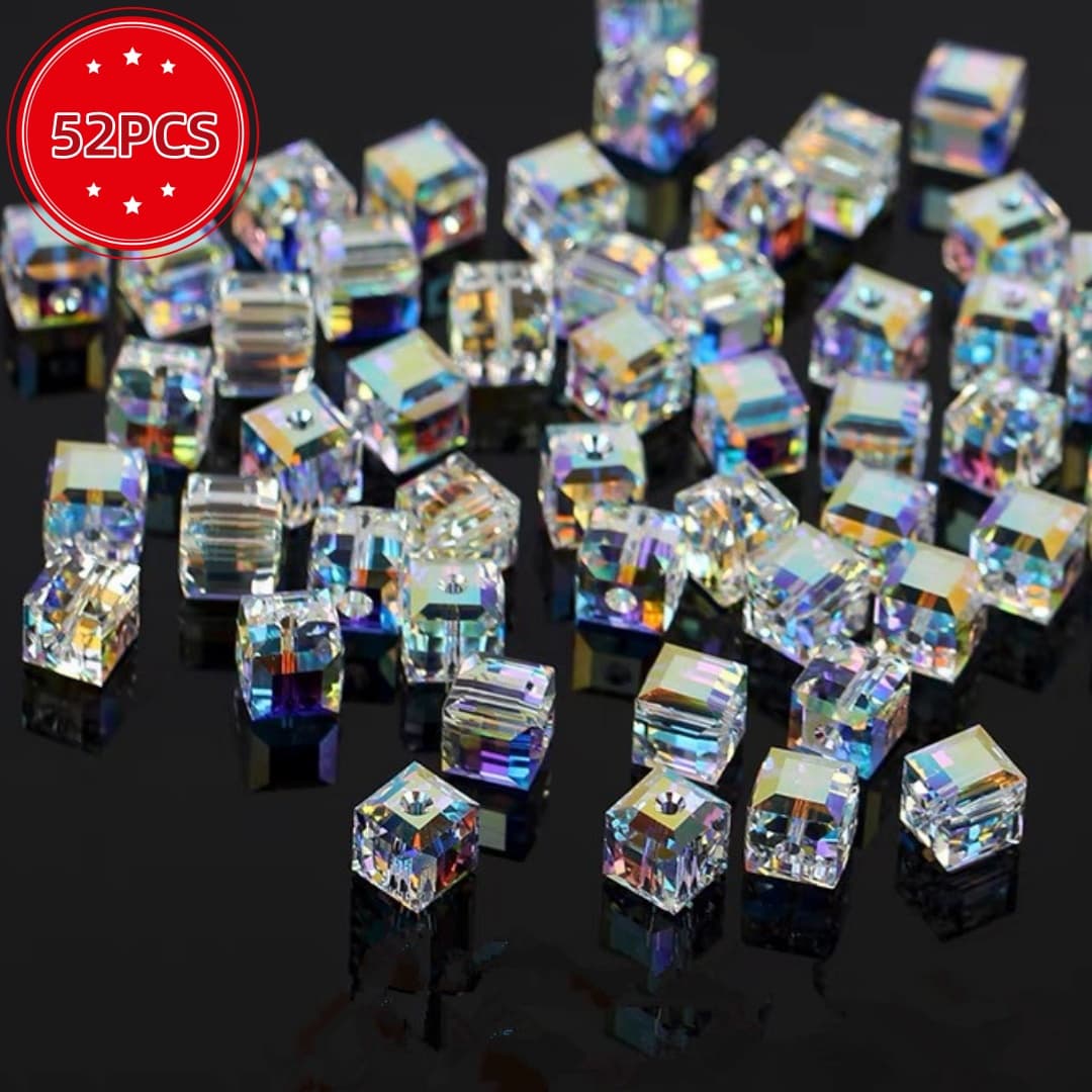 TEMU Crystal Square Sugar Beads, Glass Loose Spacer Beads For Jewelry Making, Sparkling Multi- Round Beads For Necklace Bracelet Craft, Durable Supplies Bulk