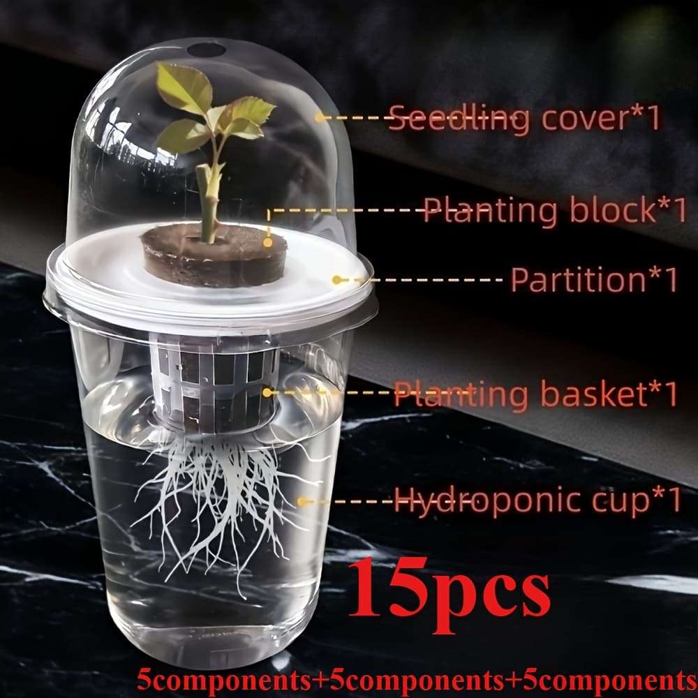 TEMU 15pcs (5 Components + 5 Components + 5 Components) Hydroponic Seed Flower Pot Plastic Transparent Cylindrical - Hydroponic Planting Kit, High Closed Hydroponic Cup, Transparent Observable