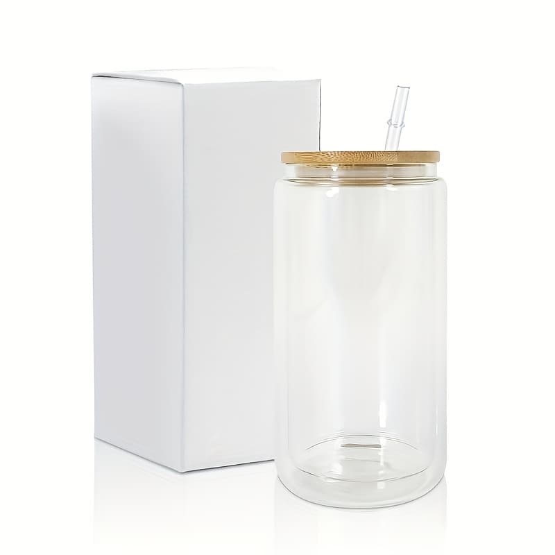 TEMU 25pcs 16oz Sublimation Snow Can Double Wall Sublimation Snow Glass Cup With Straw And Plug