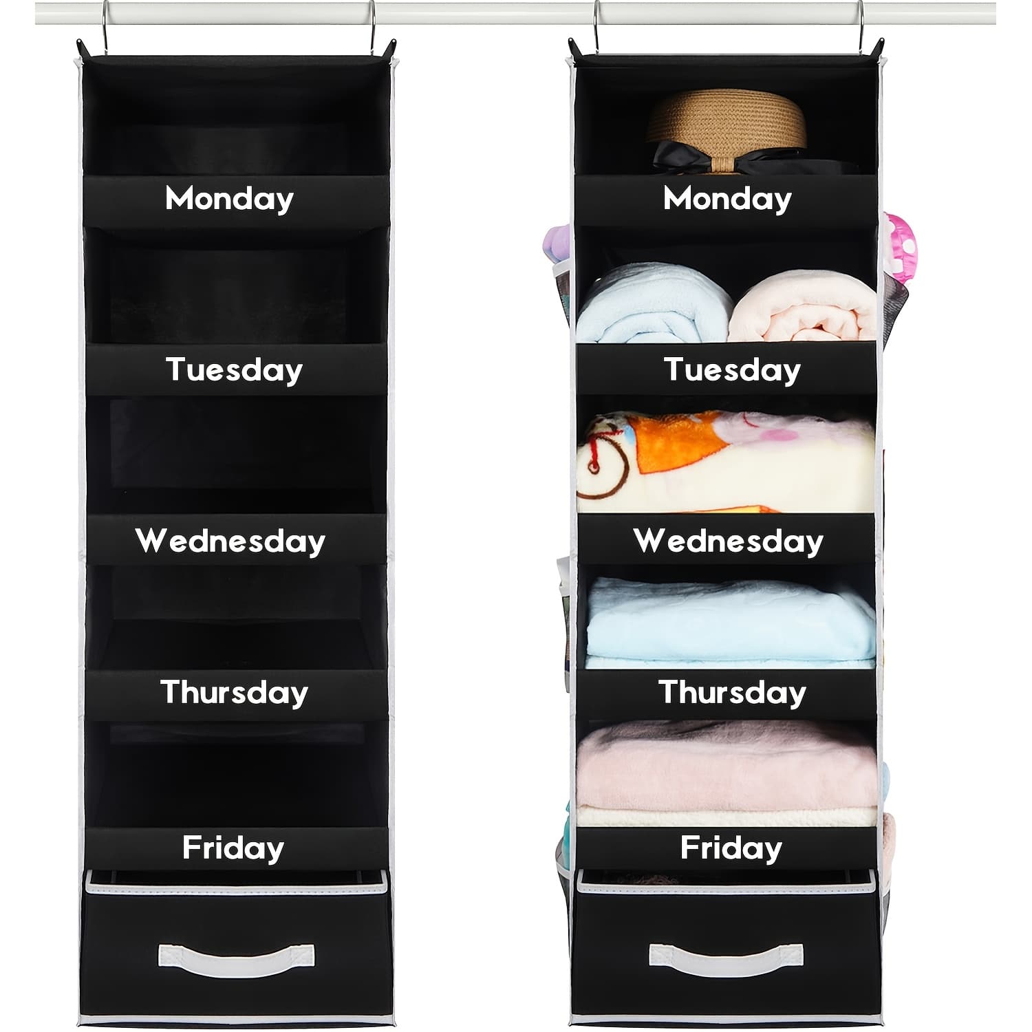 TEMU Hanging Closet Organizer, Collapsible Hanging Closet Shelves, Hanging Purse Handbag Organizer For Closet & Rv, 42.5" H X 12.2" W X 13.6" D, Shelf Baskets