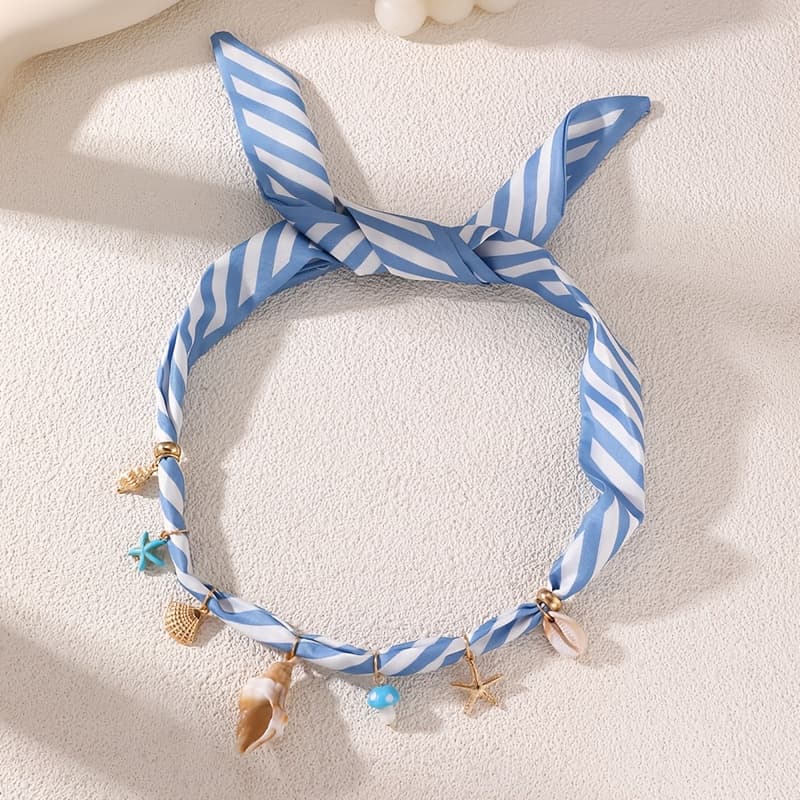 TEMU 1pc Simple Elegant Choker With Shell And Starfish Pendant, Women's Fashion Lace-up Collarbone Necklace