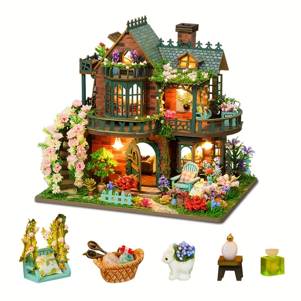 TEMU Wooden Model Kit For A Miniature Dollhouse, Perfect For Home Decor And As A Gift For Christmas Or Birthdays (glue And Battery Not Included)