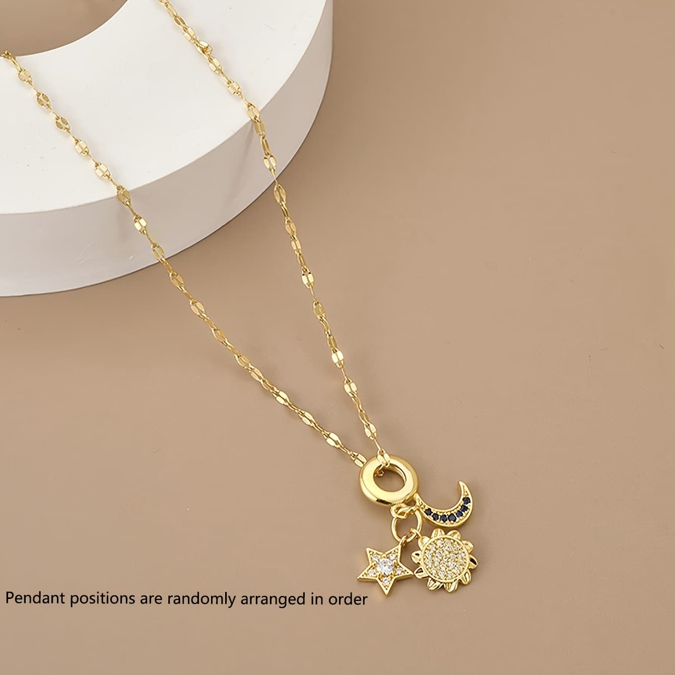 TEMU 1pc Women's Waterproof Adjustable Necklace, Moon Star Crystal Pendant, Birthday Ramadan Exquisite Jewelry (pendant Position Random)