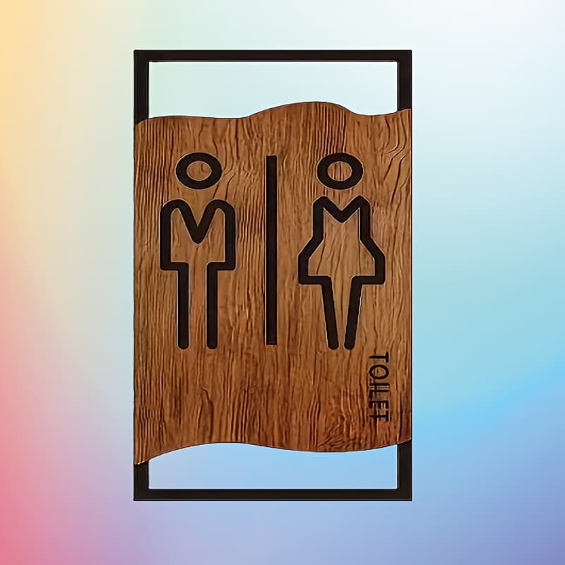 TEMU Men's And Women's Restroom Signs, Made Of Acrylic Material, In Wood Grain And Matte Black Colors. Suitable For Offices, Commercial Premises, And Restaurants
