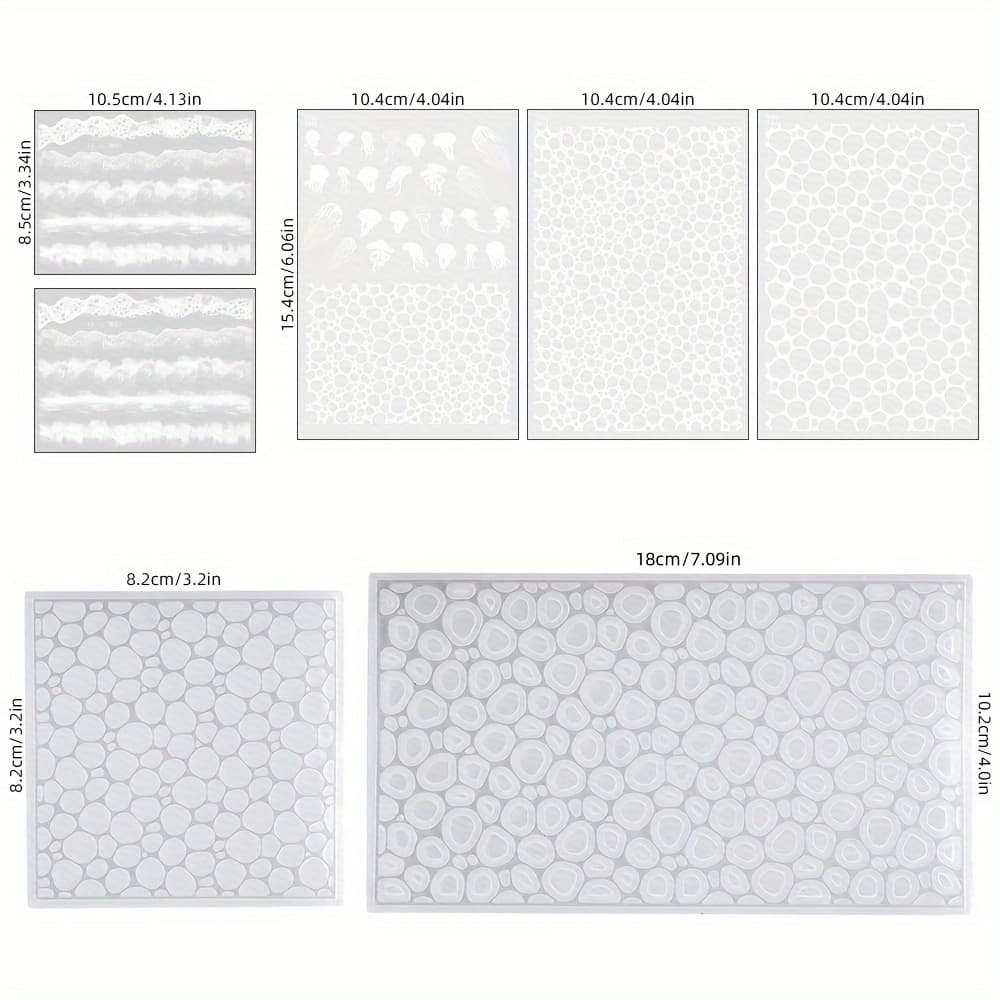 TEMU 7pcs Resin Molds Silicone Texture Molds Water Ripple Polymer Clay Molds Cell Making Ocean Resin Art Jewelry Craft Pendant Necklace Making (transparent)