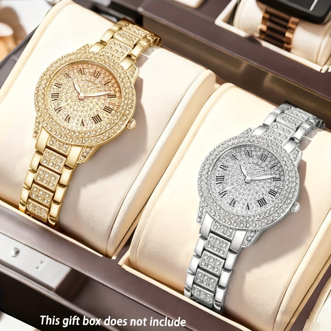 TEMU 2pcs/set Fashionable Women's Watch Set, Golden Silvery Rose Golden Luxurious Women's Quartz Watch Jewelry Set – Gift