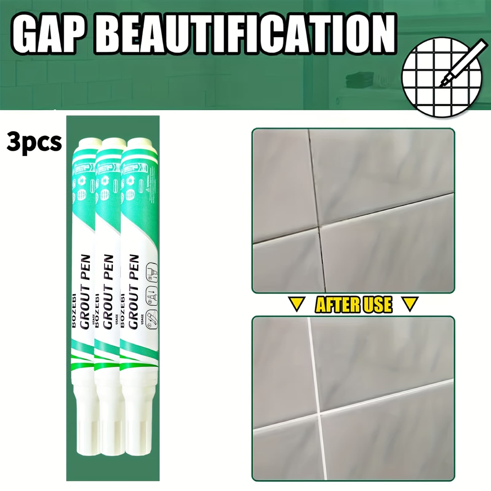 TEMU 3pcs, Ceramic Tile Fill Pen, , Suitable For Kitchen And Bathroom Floor And Wall Tile Repair, Color Modification, Tile Filler | Color Pen | Precision Tip Design, Bathroom Tile Filler