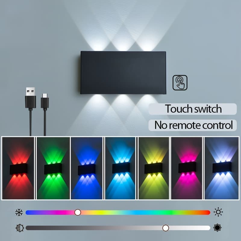 TEMU Rgb Charging Wall Lamp Touch Switch Wiring Free Magnetic Installation 6w Indoor Decoration Background Wall Bedroom Living Room Atmosphere Light