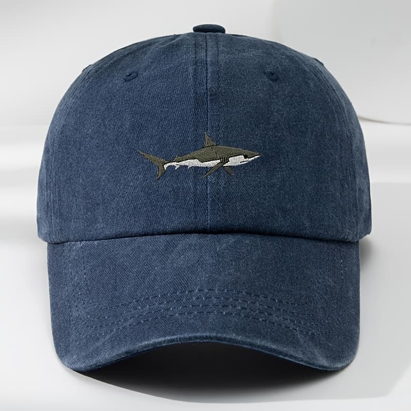 TEMU High-quality Shark Embroidery Baseball Washed Distressed Hat Adjustable Breathable Moisture-wicking Duckbill