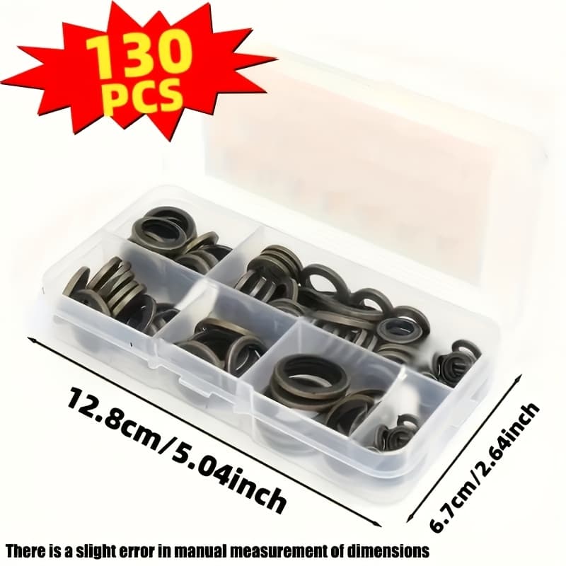 TEMU 130pcs Automotive Oil Pan Drain Plug Washer Kit | Includes M6, M8, M10, M12, M14, M16 Drain Washers, Rubber Washers, Replaceable Sealing Washers, Universal Fit