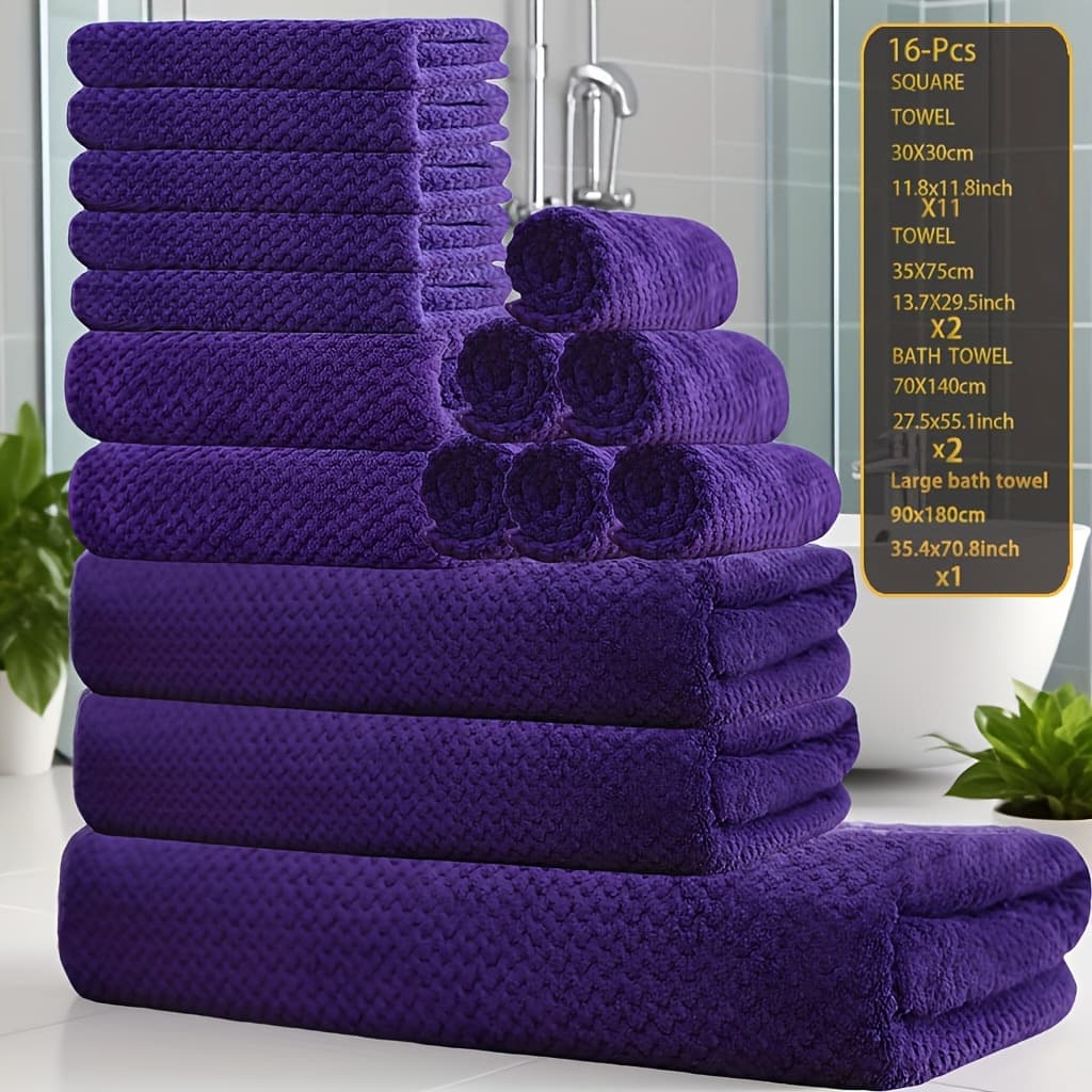 TEMU 16pcs Coral Fleece Bath Towel Set, 1 Extra Large Bath Towel, 2 Bath Towels, 2 Washcloths, Towels, Suitable For Hotels, Homes, Travel, And Spas