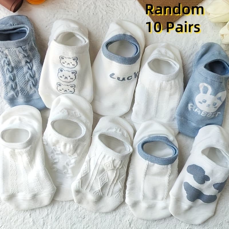 TEMU 10 Pairs Of Patterned, Random Summer Women' Cartoon, Small And Fresh, Versatile, Cute Invisible Socks, Ankle Socks