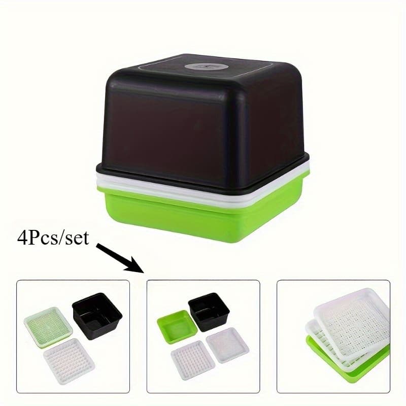 TEMU Set Of 4 Modern Hydroponic Sprouting Kits For Plants - Sturdy Plastic Trays For Bean And Seedlings, Suitable For Indoor And Outdoor Use, Comes With Parts, Rectangular, No Electricity Required