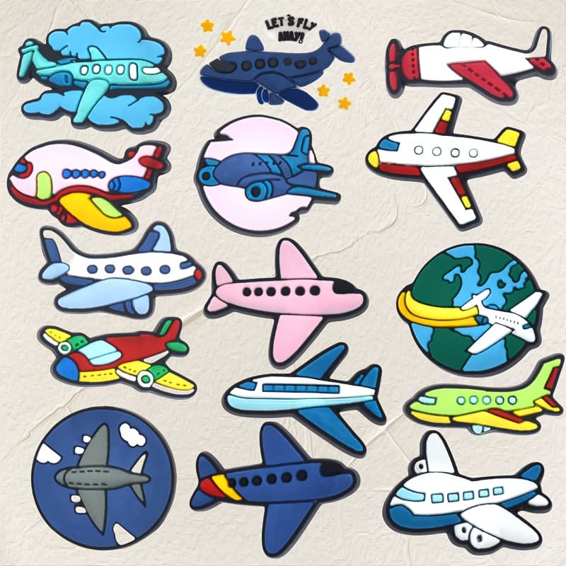 TEMU 15pcs Airplane Theme Diy Shoe Charm Accessory Set, Suitable For Wristbands, Bags, And Accessories - Ideal Gift For Birthdays, Christmas, And Valentine's Day