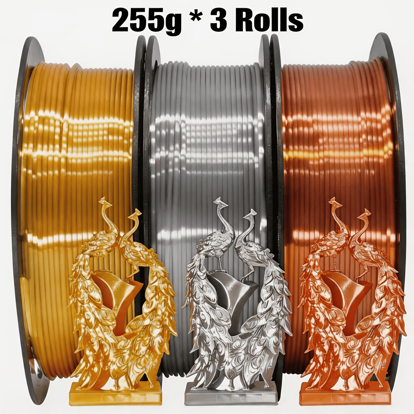 TEMU 3-pack X 250g 3d Printer Filament Set, Pla 1.75mm Smooth Gradient Filament, Golden/silver/ And /transparent 0.55lb Each Spool, Pla Material For 3d Printing