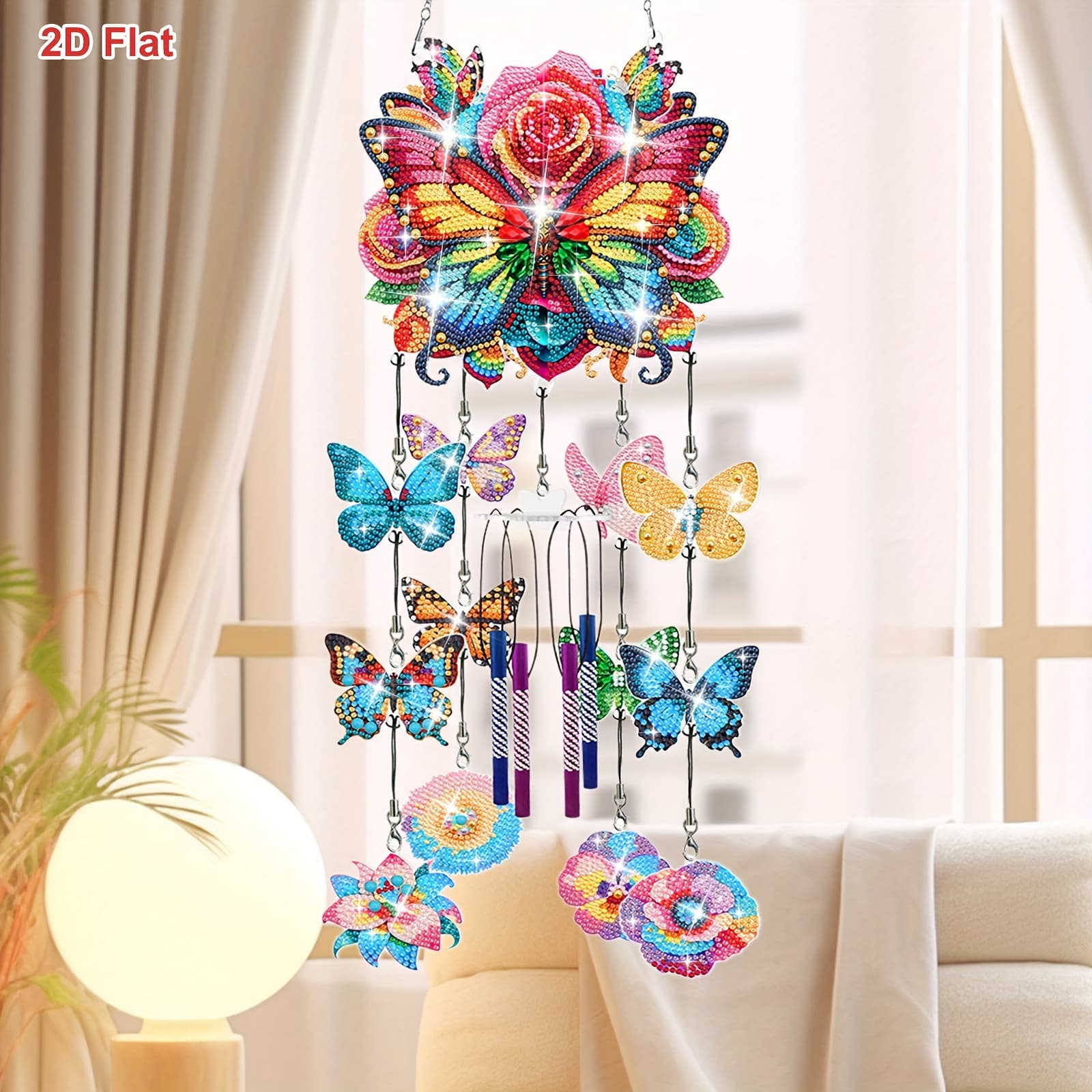 TEMU Two-dimensional Flat Diamond Chime Featuring A , A Decorative Pendant For Home Hanging, Perfect For Garden Enthusiasts, Art Lovers, And Outdoor Decoration Projects