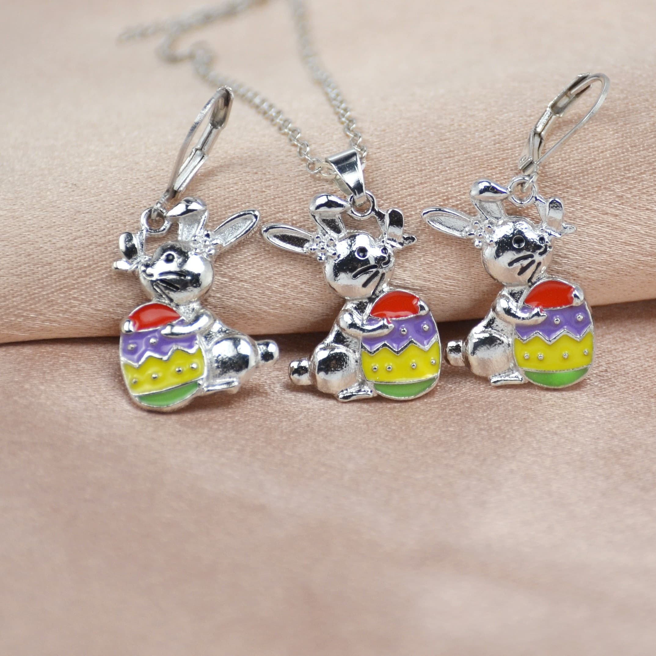 TEMU 3pcs Cute Animal Necklace Earring Set Accessories, Rabbit Ear Accessories, Gifts, For Teenager