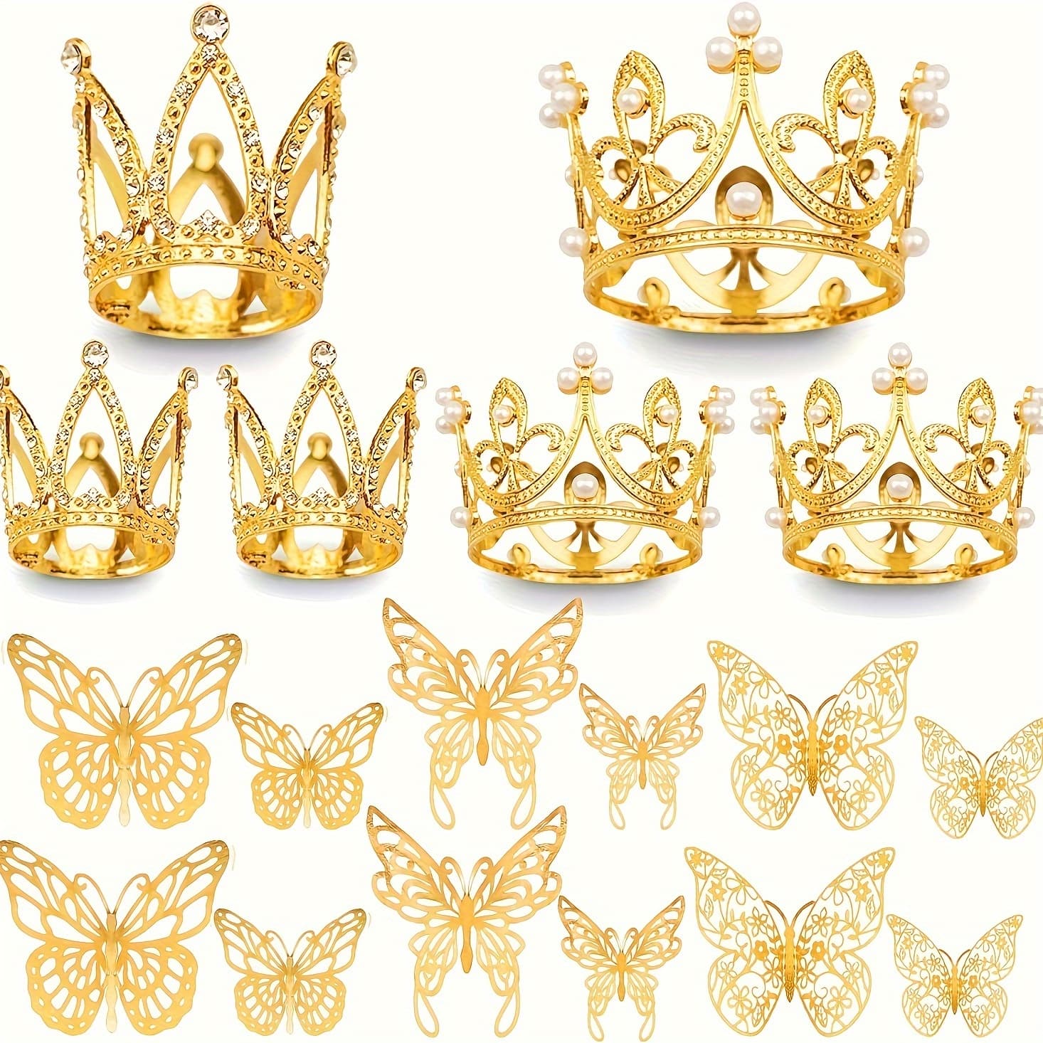 TEMU A Set Of 42pcs Of Crown Cake Decorations, Mini Size With Pearl Round Crown, Hollow Golden Sticker Cake Decorations Halloween&christmas
