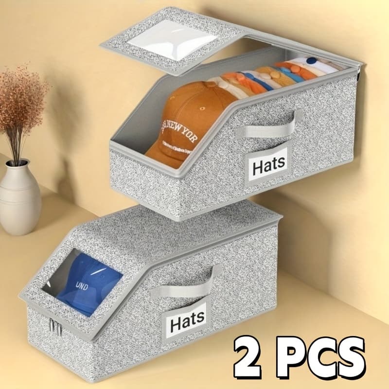 TEMU 4/2pcs Stackable Baseball Storage Box With Clear Viewing Window, To 30 Caps Hat Organizer For Closet, Suitable For Men, Women, Gray, Space-saving Design For Underwear, Socks, Toys