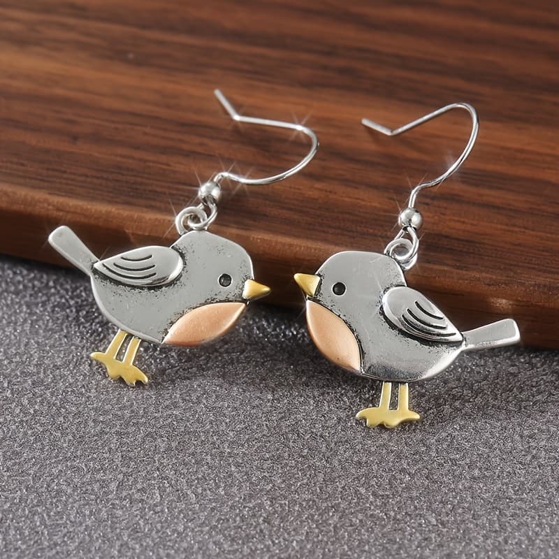 TEMU 1 Pair Women's Bird Ear Drops | Cute Orange & Yellow Accent, Boho Style, Plated K, Copper Post, Durable Jewelry For Daily & Gift Occasions