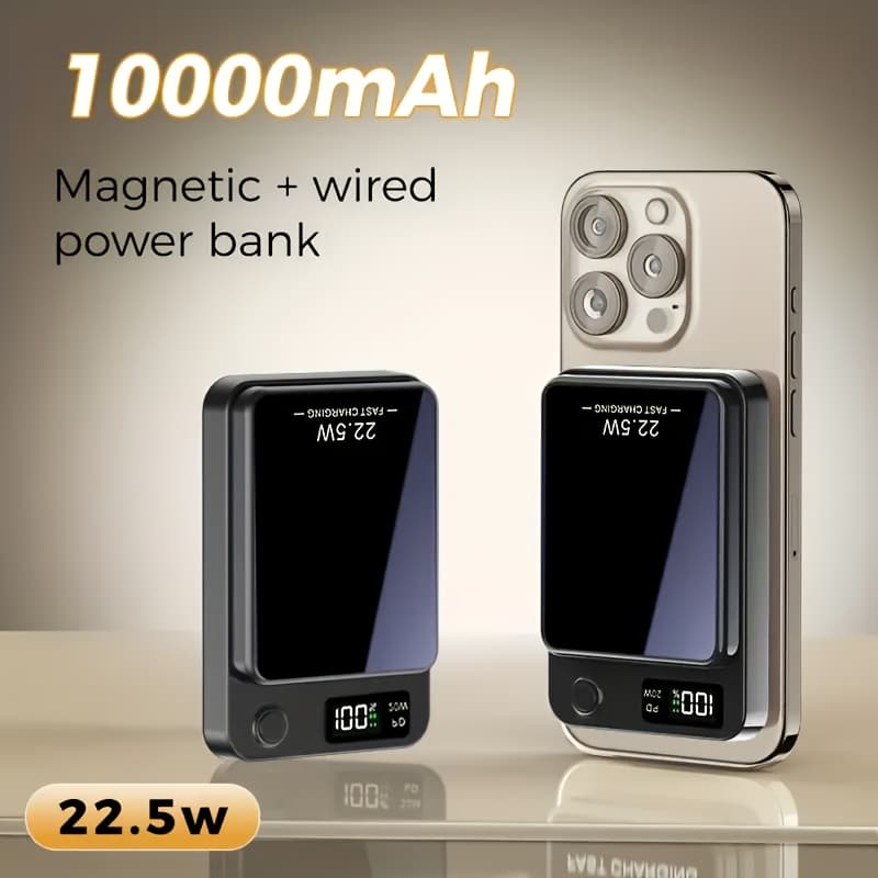 TEMU Magnetic Portable Wireless Charger, 10000mah 22.5w Usb-c Fast Charging Mobile Power For Iphone 16/15/14/13/12 Full Series And Phone Charging Led Display