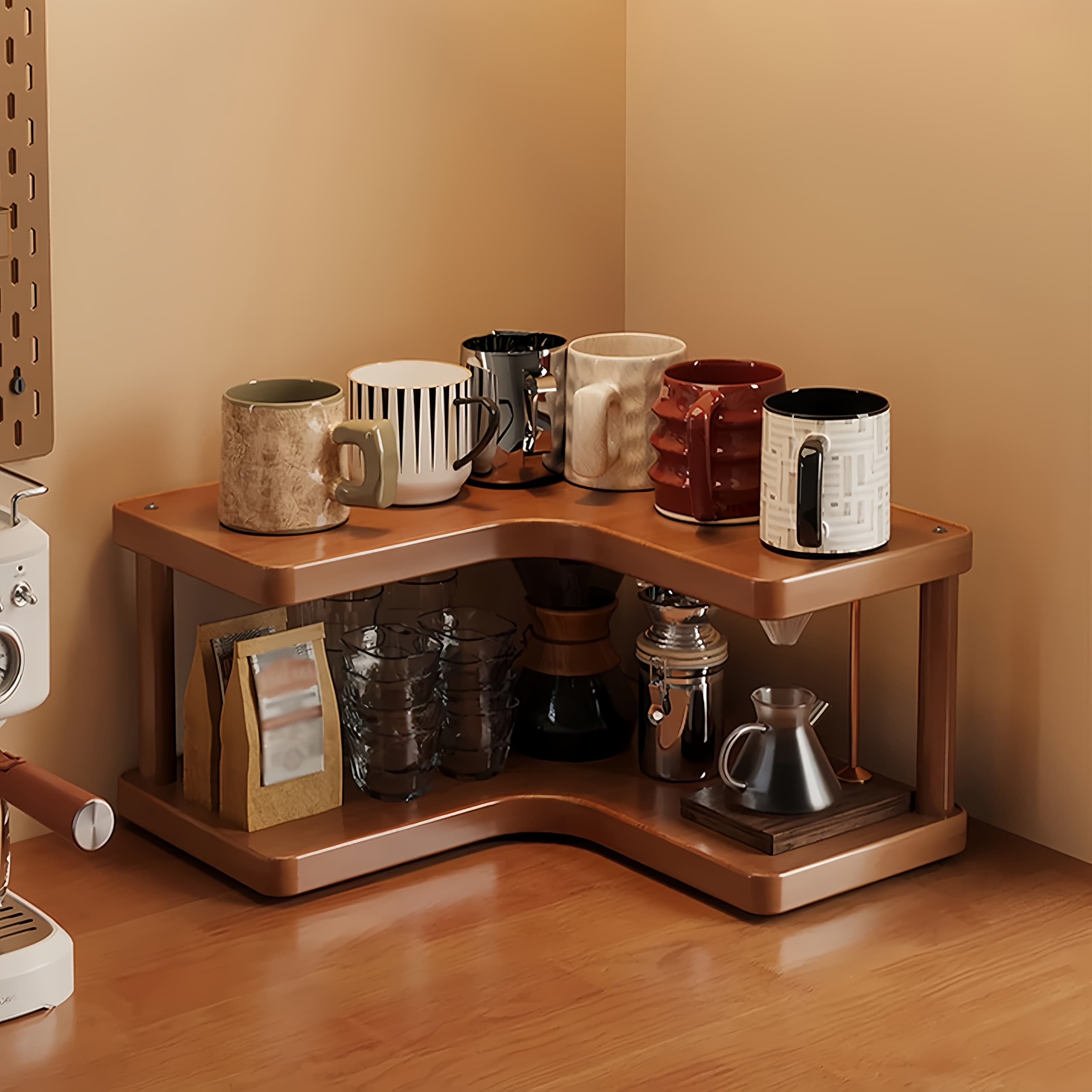 TEMU 3/2 Tiers Desk In Shelf Organizer, Triangular Shape, Suitable For Wall Corner Space Storage, Storage Of Coffee Utensils, Cups, Kitchen Utensils, Rustic Farmhouse Organizer