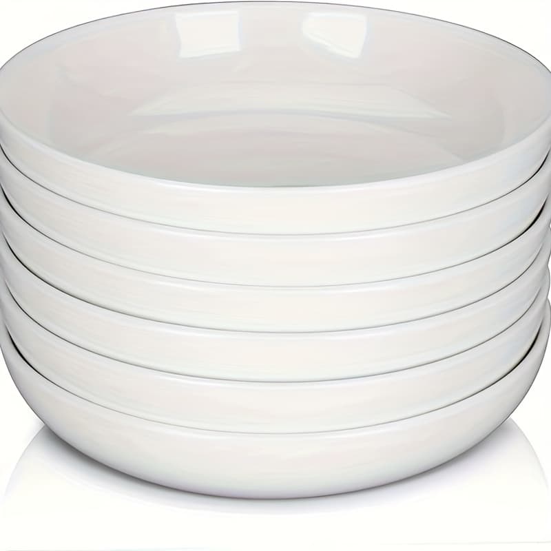 TEMU 6pcs Pasta Bowls 22oz, 8 Inch Salad Bowl Set, Kitchen Porcelain Pasta Plates, Large Ceramic Shallow Bowls For Serving Dinner Soup, Microwave & Dishwasher Safe, White