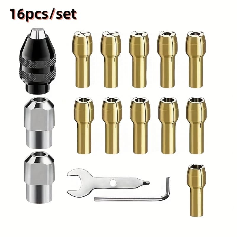 TEMU 16pcs/set Household Portable Rotary Tool Set, Drilling Adapter Set With Brass And Metal Nut, Improving Efficiency And , Mini Electric Grinder Accessories