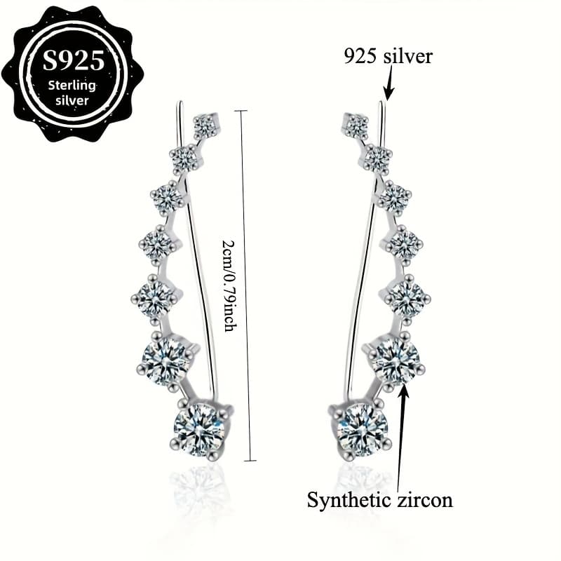TEMU S925 Stunning Stud Earrings Made Of 925 Sterling Silver, Hypoallergenic Jewelry With Zirconia Inlay, Elegant For Women's Everyday Wear