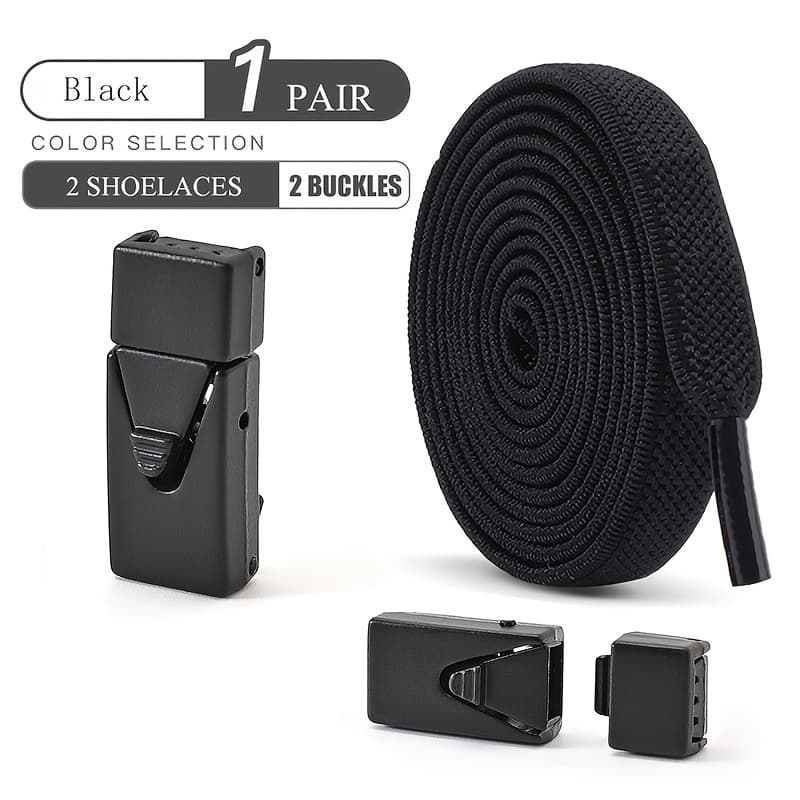 TEMU 1 Pair Of No-tie Shoelace Set, Including 2 Elastic Bands And 2 Shoelace Buckles, Suitable For Sneakers And Canvas Shoes